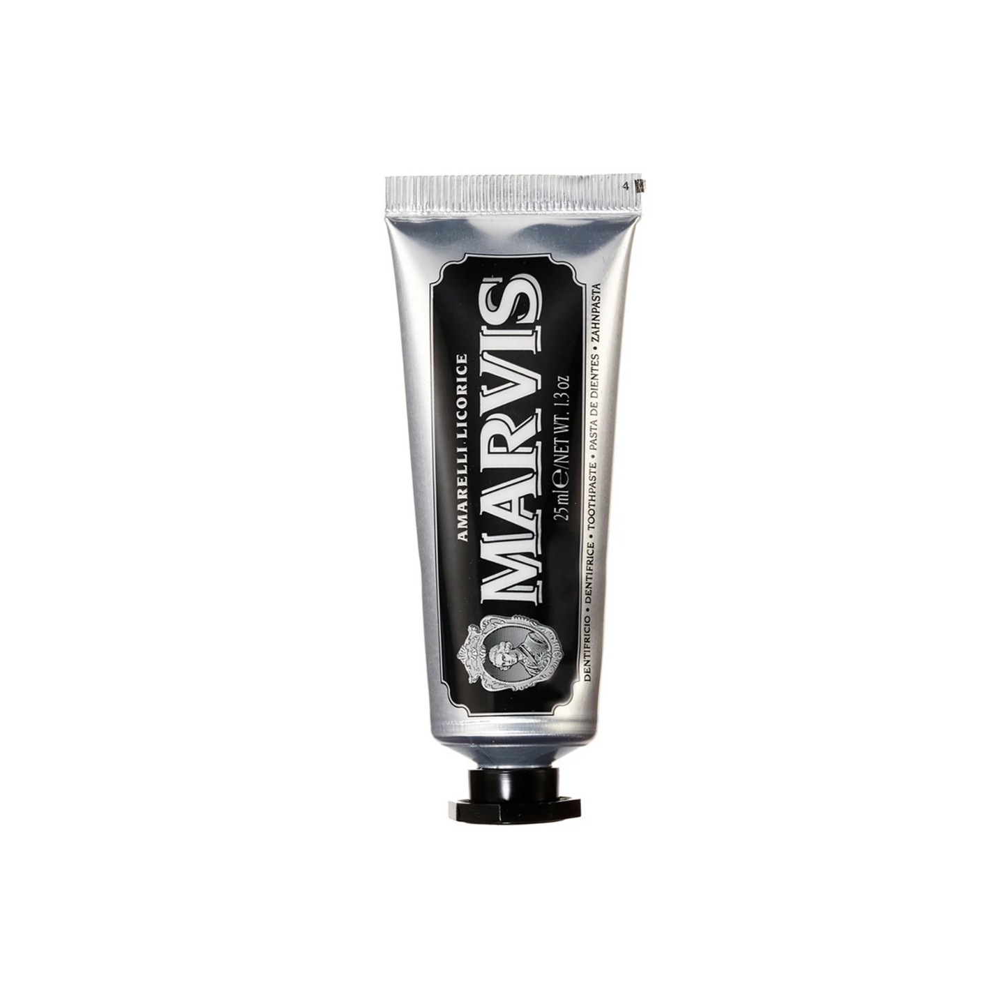 Marvis Amarelli Licorice Mint toothpaste 85ml tube delivering fresh breath and plaque removal while helping maintain clean healthy teeth with a unique liquorice mint flavour