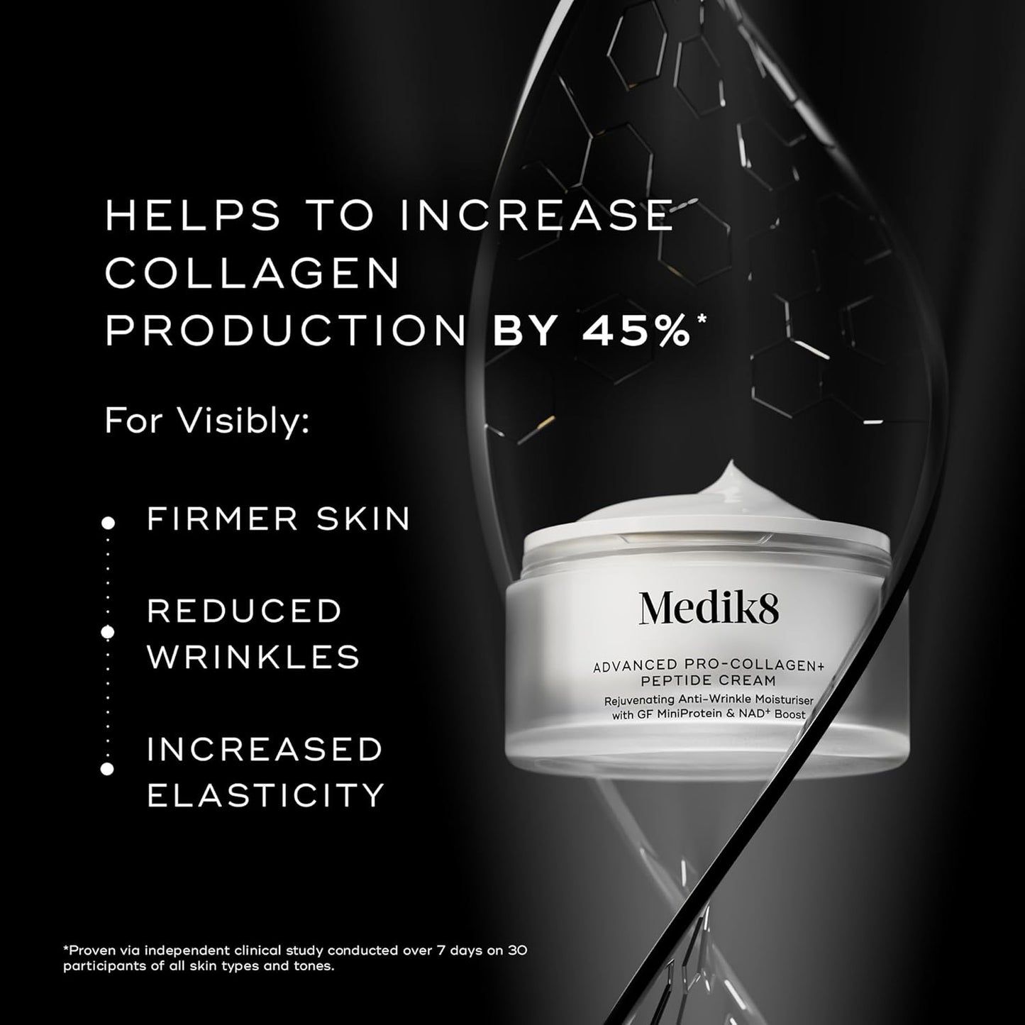 Medik8 Advanced Pro Collagen+ Peptide Cream 50ml featuring oligopeptide-1 collagen amino acids and sodium hyaluronate for deep hydration and visible skin firming