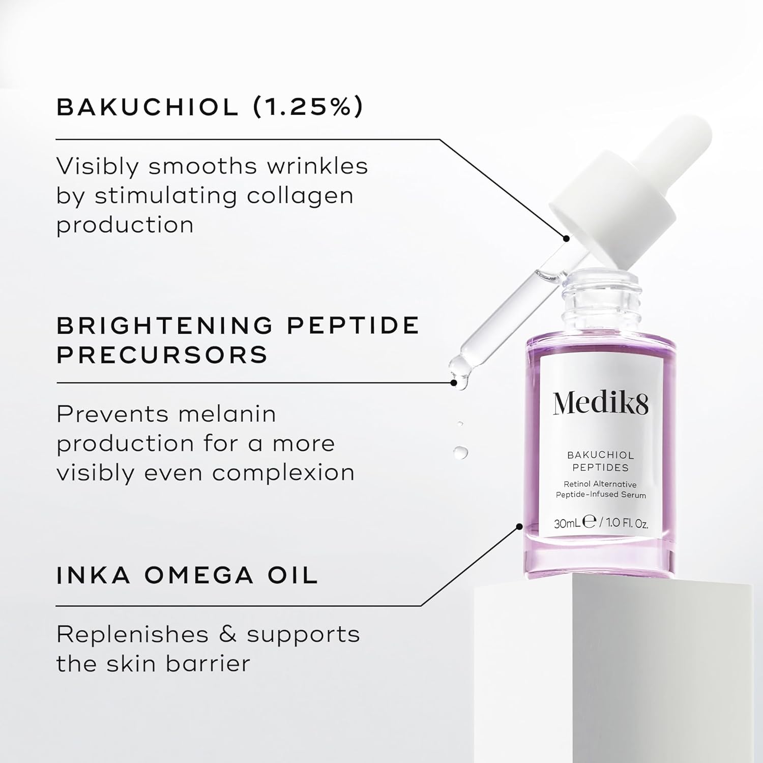 Medik8 Bakuchiol Peptides with bakuchiol, Centella Asiatica and Inka Omega Oil for gentle visible skin renewal and barrier support