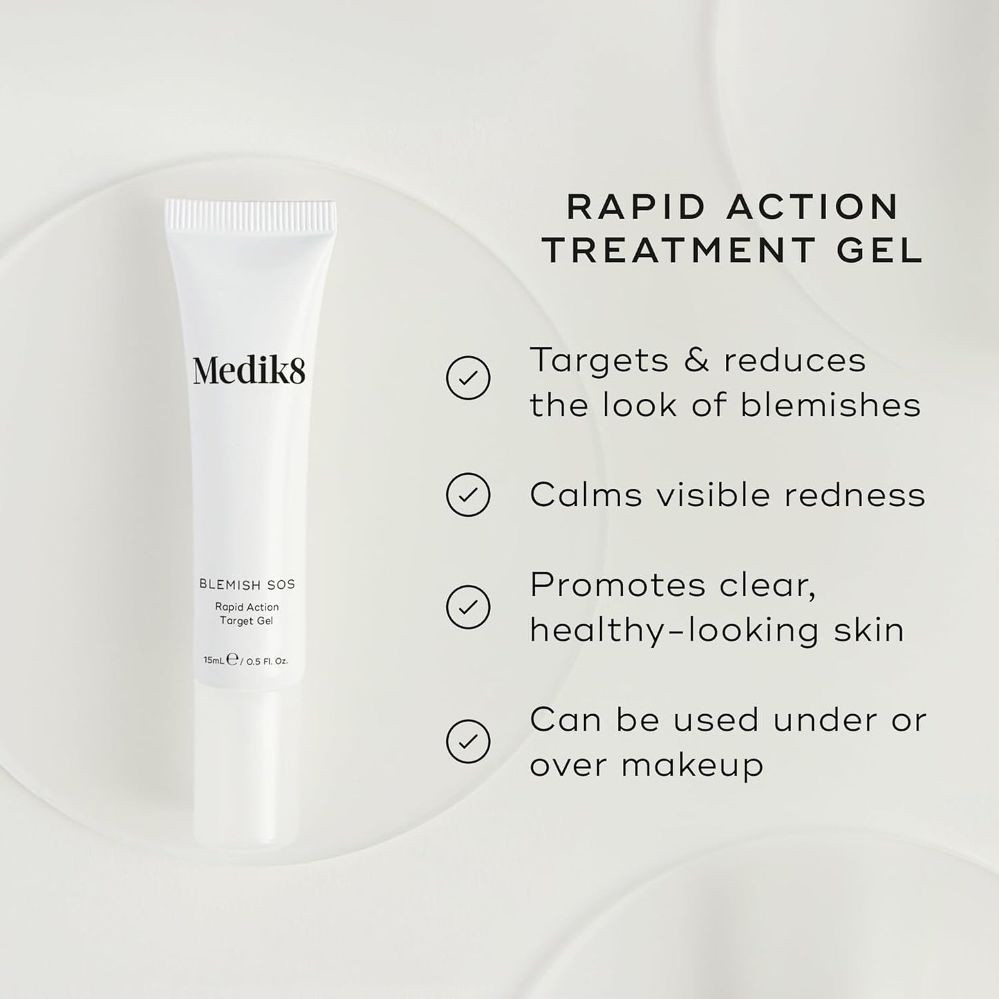 Medik8 Blemish SOS 15ml invisible fast-drying spot gel for oily and acne-prone skin wearable discreetly under or over makeup throughout the day