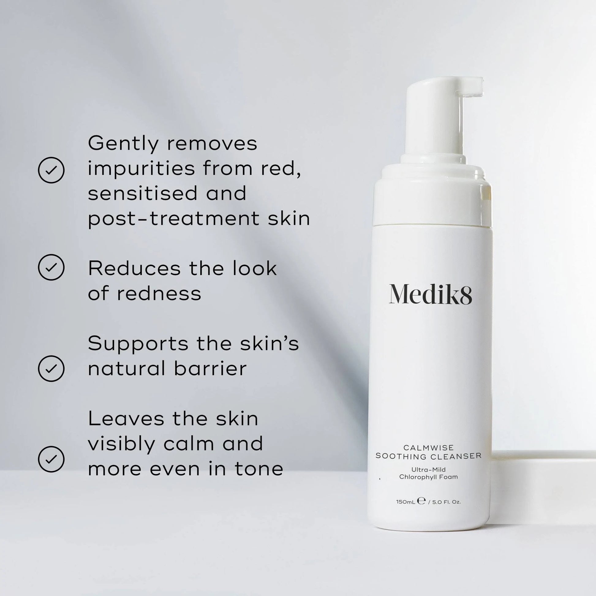 Medik8 Calmwise Soothing Cleanser with Teprenone, Vitamin K2 and Chlorophyll to help calm redness and support the skin barrier against external irritants