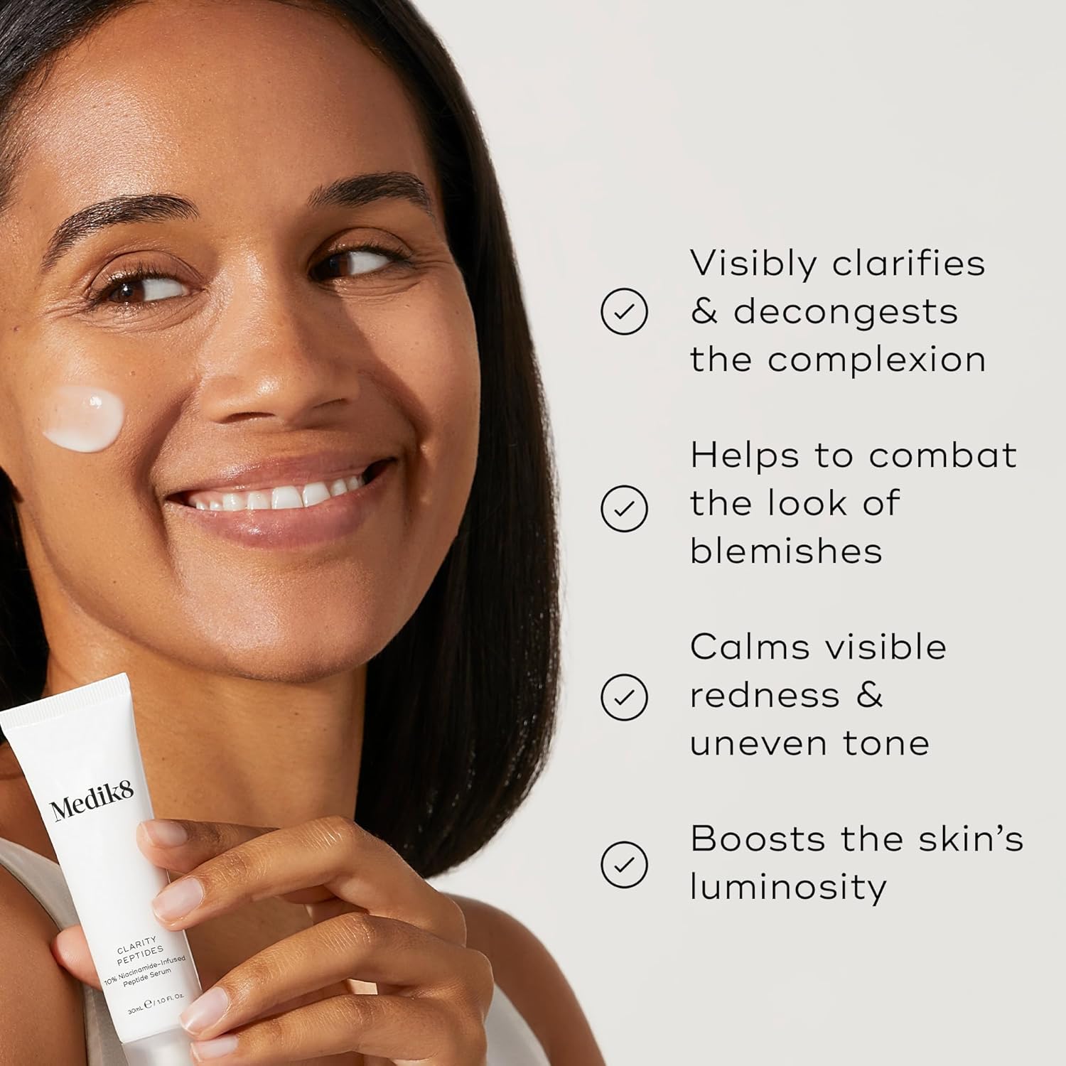 Medik8 Clarity Peptides 30ml fragrance free vegan clarifying serum suitable for all skin types including blemish-prone and sensitive skin