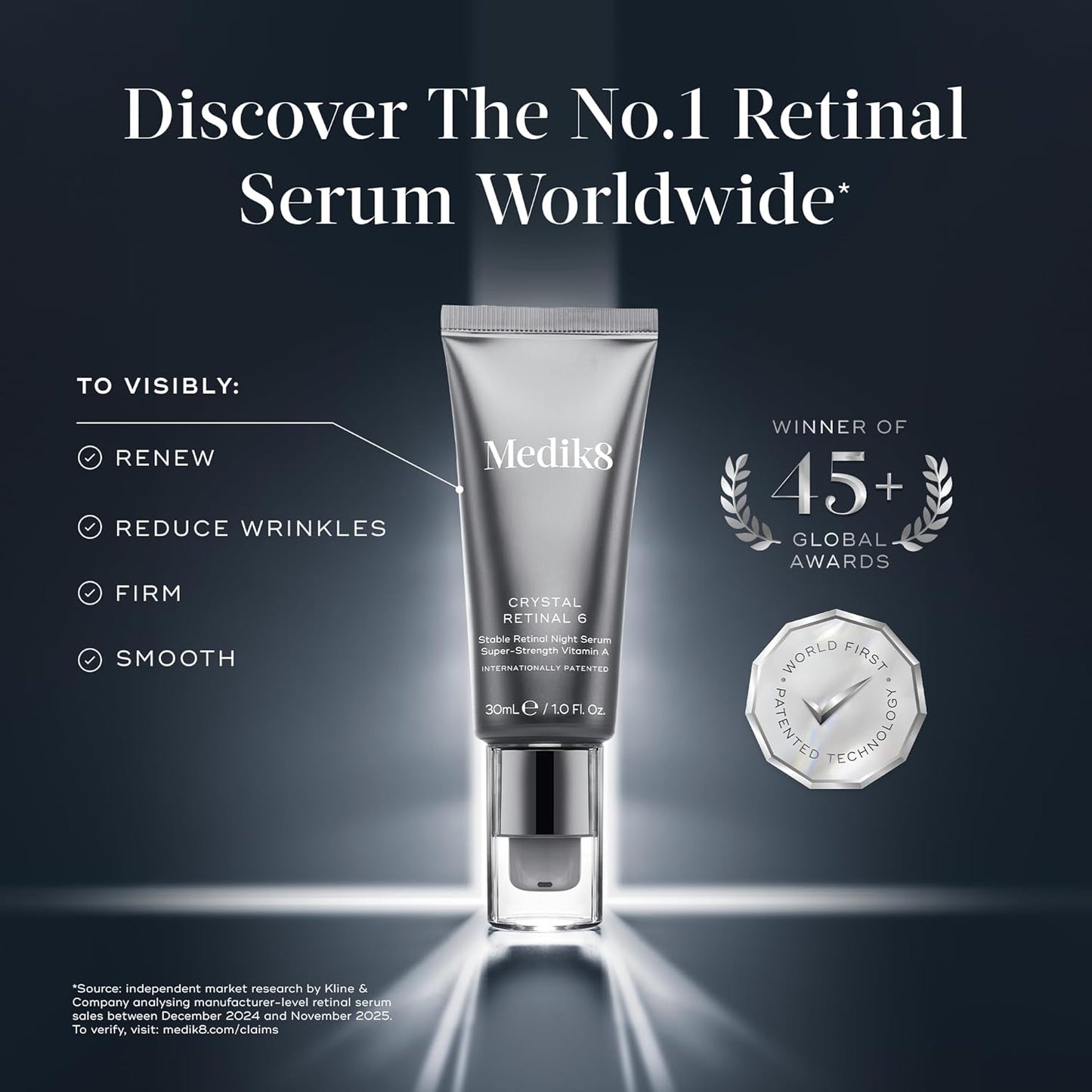 Medik8 Crystal Retinal 10 with Retinaldehyde, Hyaluronic Acid, Cloudberry Seed Oil and Vitamin C to support overnight skin renewal and hydration