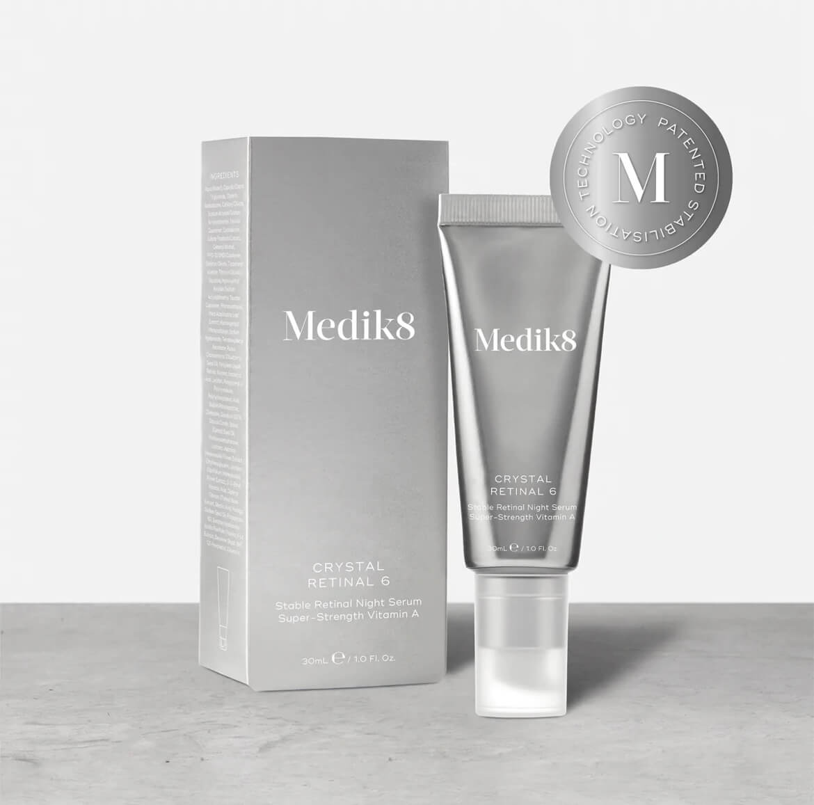 Medik8 Crystal Retinal 6 with Retinaldehyde, Hyaluronic Acid, Cloudberry Seed Oil and Vitamin C to support overnight skin renewal and hydration