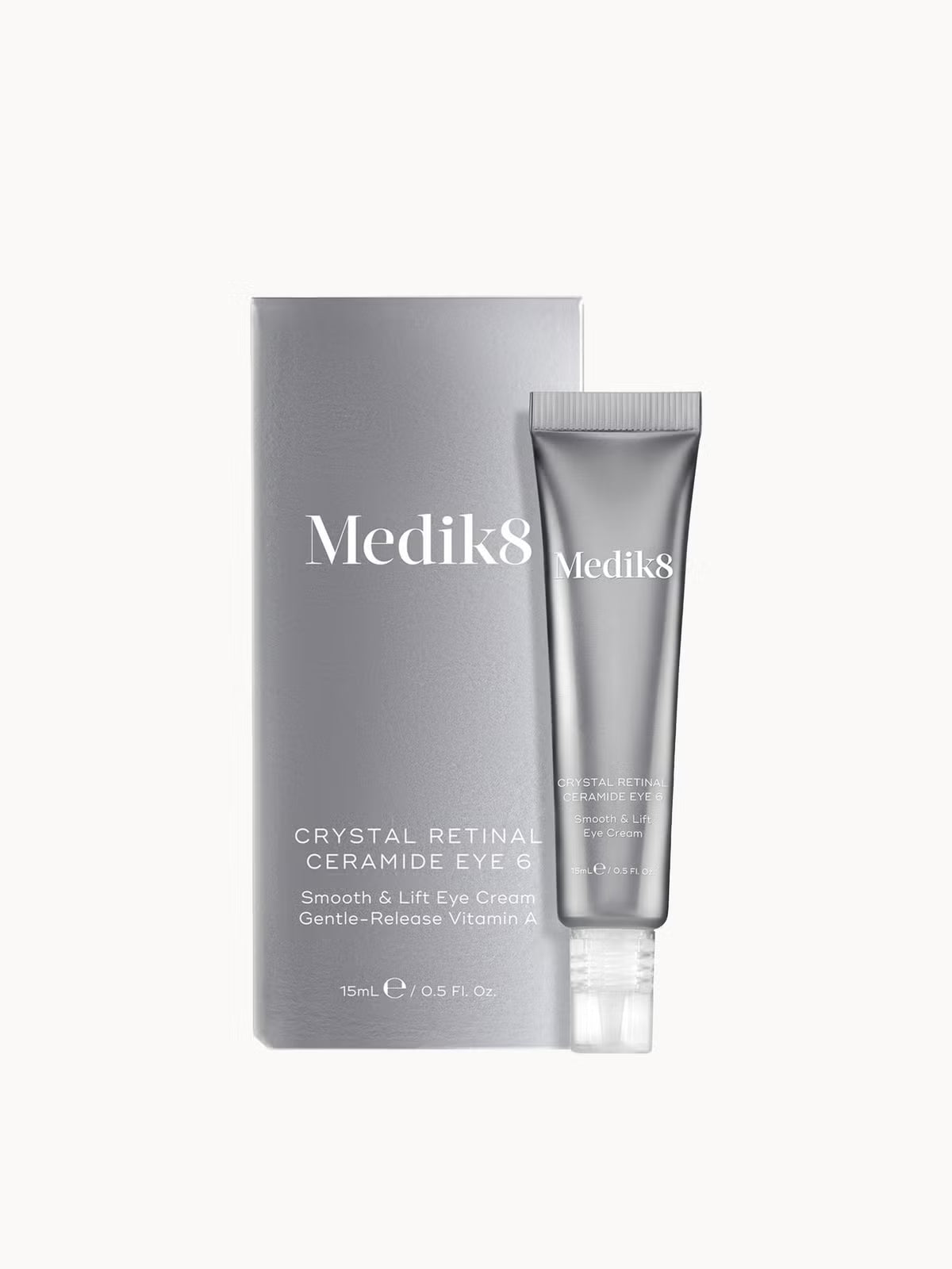 Medik8 Crystal Retinal Ceramide Eye-6 featuring ceramides and retinaldehyde with twin-encapsulation technology for gentle overnight skin renewal