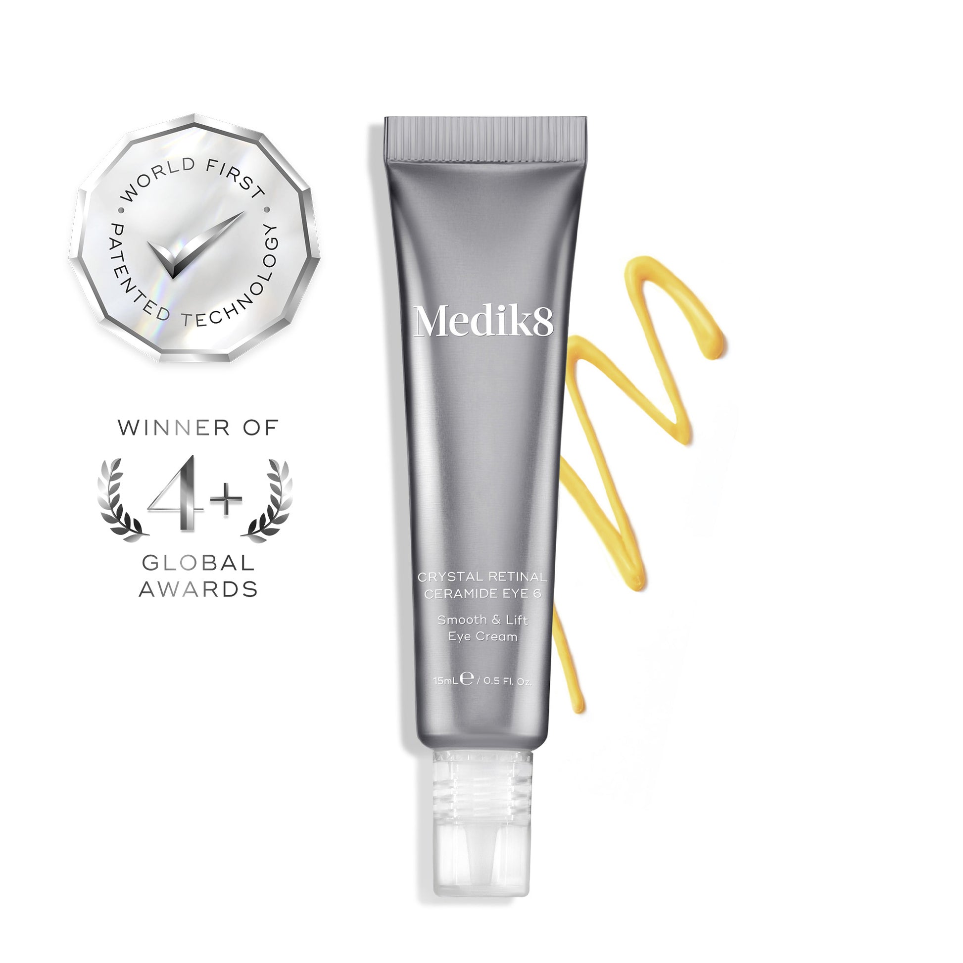Medik8 Crystal Retinal Ceramide Eye-6 15ml overnight eye cream with 0.06% retinaldehyde for visible fine line reduction around the eyes