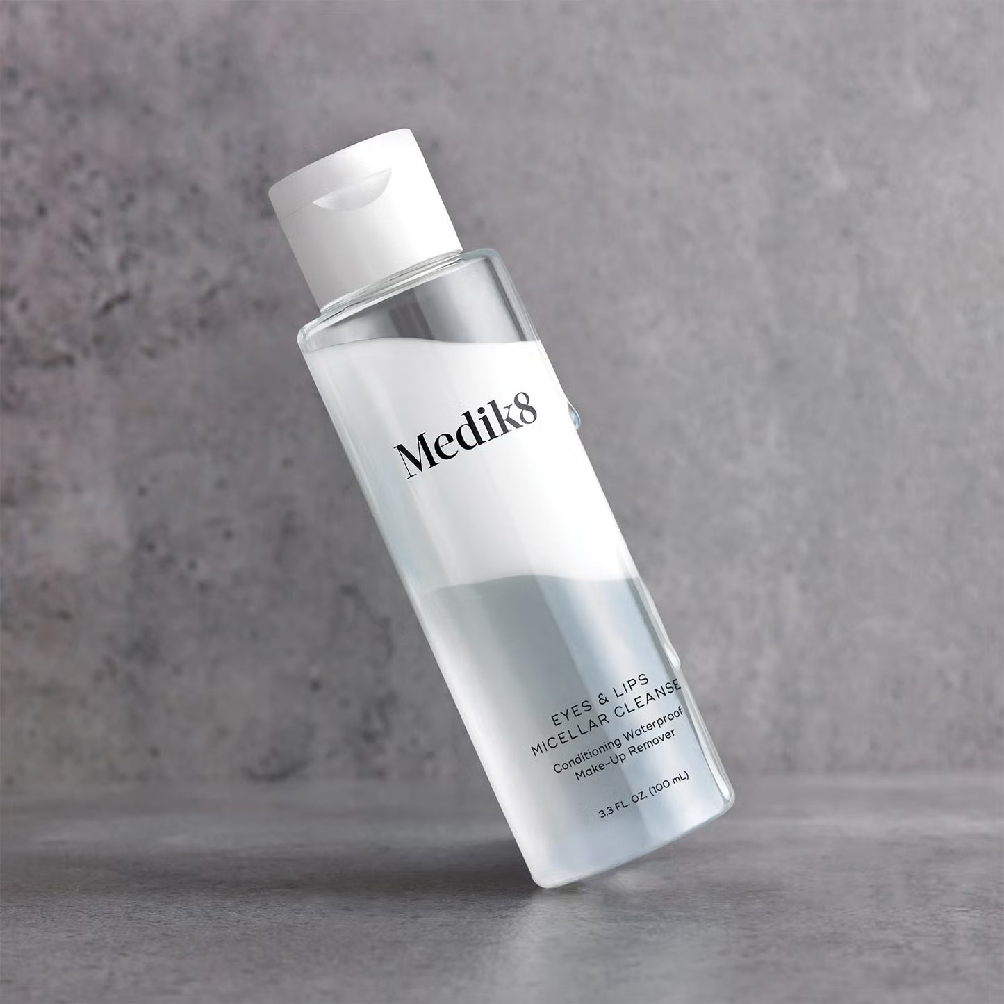 Medik8 Eyes and Lips Micellar Cleanser 100ml featuring sodium hyaluronate panthenol chamomile flower water and cornflower water for hydrated conditioned lashes and skin