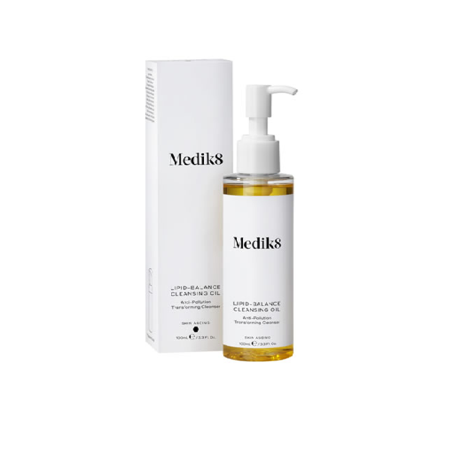 Medik8 Lipid-Balance Cleansing Oil 140ml ultra-gentle oil cleanser with safflower oil and moringa for soft purified skin that transforms to a milky emulsion with water