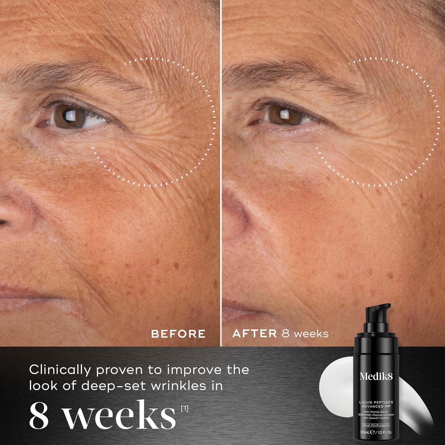 Medik8 Liquid Peptides Advanced MP 30ml fragrance free vegan anti-ageing serum for visibly smoother deeper-set wrinkles and skin texture