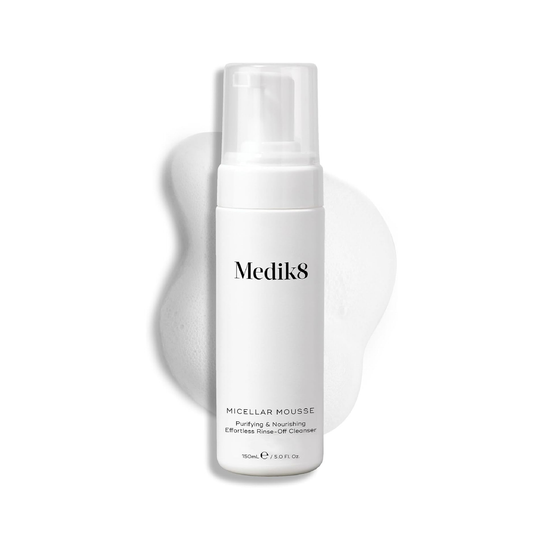Medik8 Micellar Mousse 150ml whipped micellar cleansing mousse with moringa extract and olive oil to remove impurities makeup and sunscreen in one step