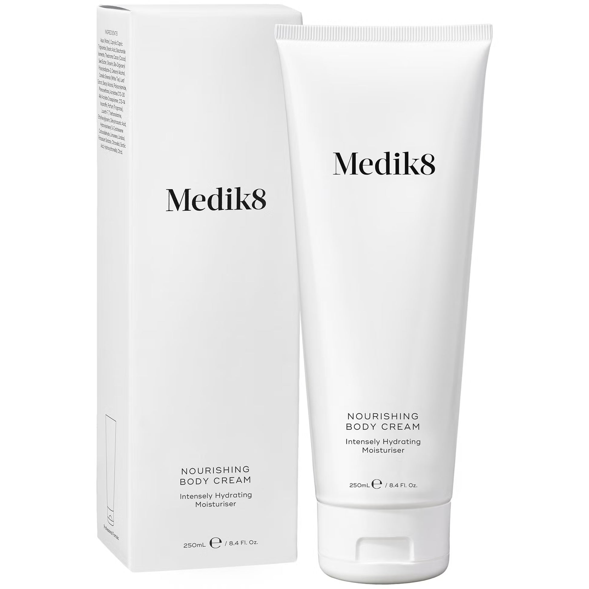 Medik8 Nourishing Body Cream with Saccharide Isomerate, Cocoa Butter and Green Tea Extract to help retain moisture and support the skin barrier