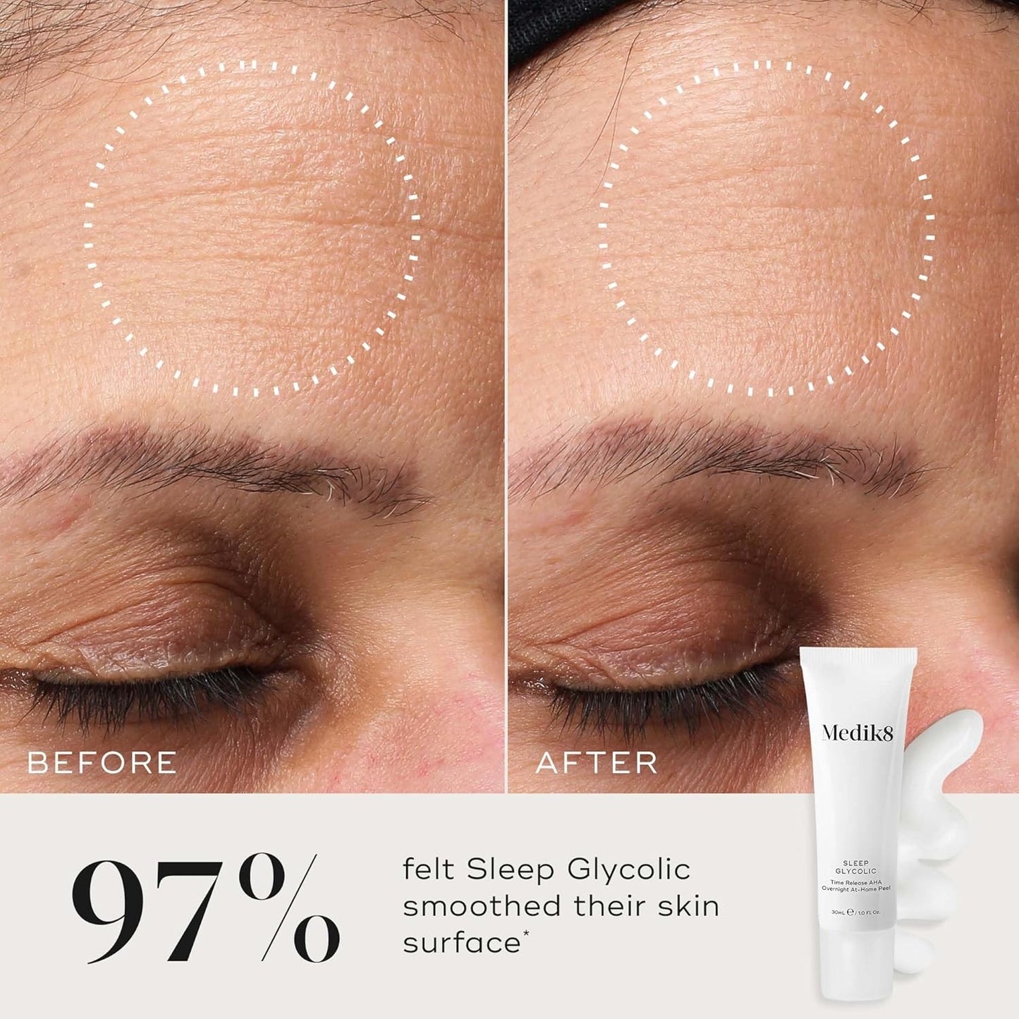 Medik8 Sleep Glycolic 30ml overnight peel suitable for all skin types seeking visible skin texture and tone improvement while they sleep
