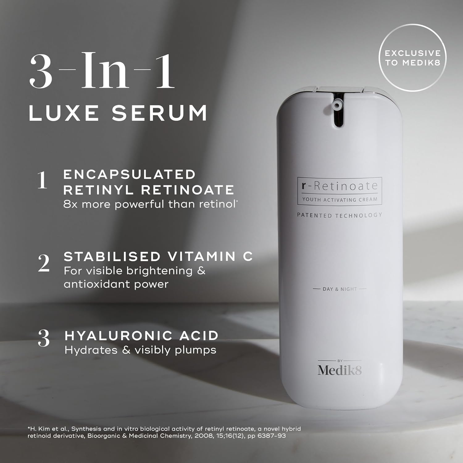 Medik8 r-Retinoate Day and Night used morning and evening to help visibly brighten and revitalise the complexion for a more youthful-looking finish