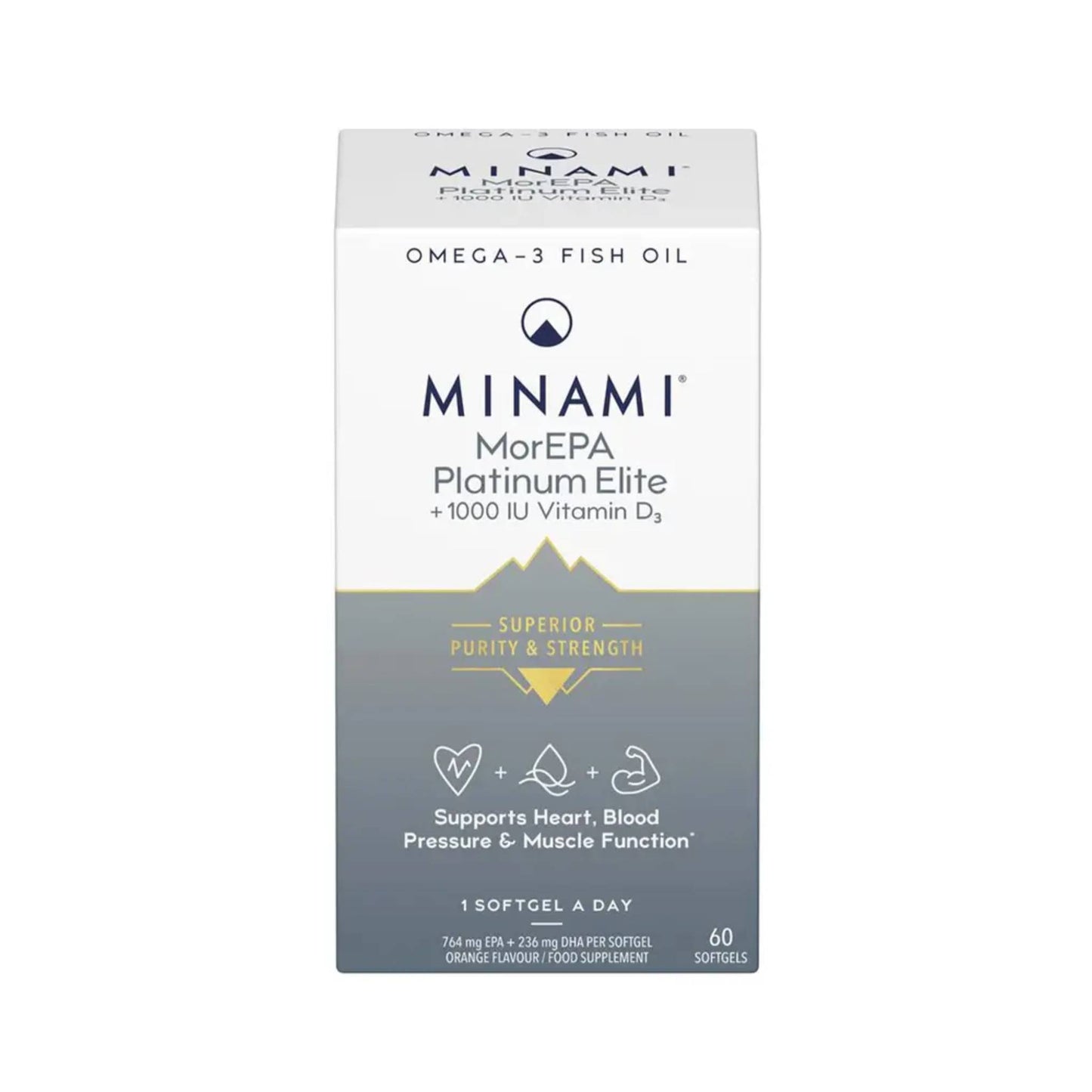 Minami MorEPA Platinum Elite 60 Softgels with up to 95% omega-3 concentration per softgel and 1000 IU Vitamin D3, premium fish oil for active individuals