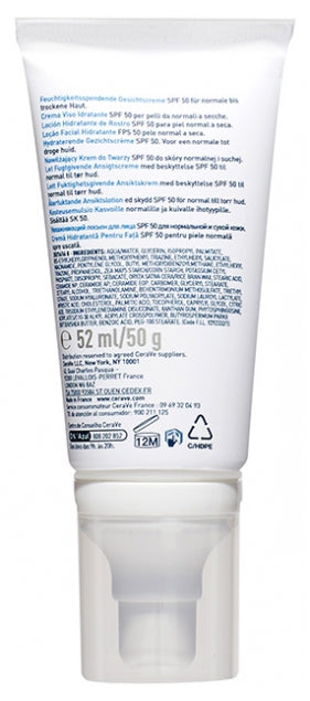 CeraVe Moisturising Face Cream SPF50 with vitamin E and hyaluronic acid to hydrate and help restore the skin barrier