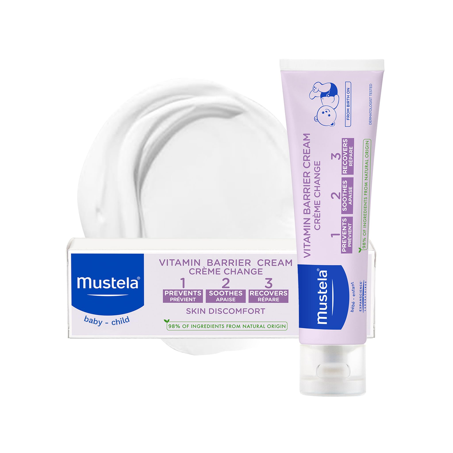 Mustela 123 Vitamin Barrier Cream 100ml 98% natural preservative-free nappy change cream for sensitive baby skin from birth