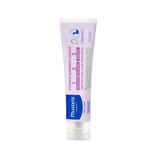 Mustela Baby 123 Vitamin Barrier Cream 100ml with Zinc Oxide and Avocado for nappy rash protection from birth fragrance-free