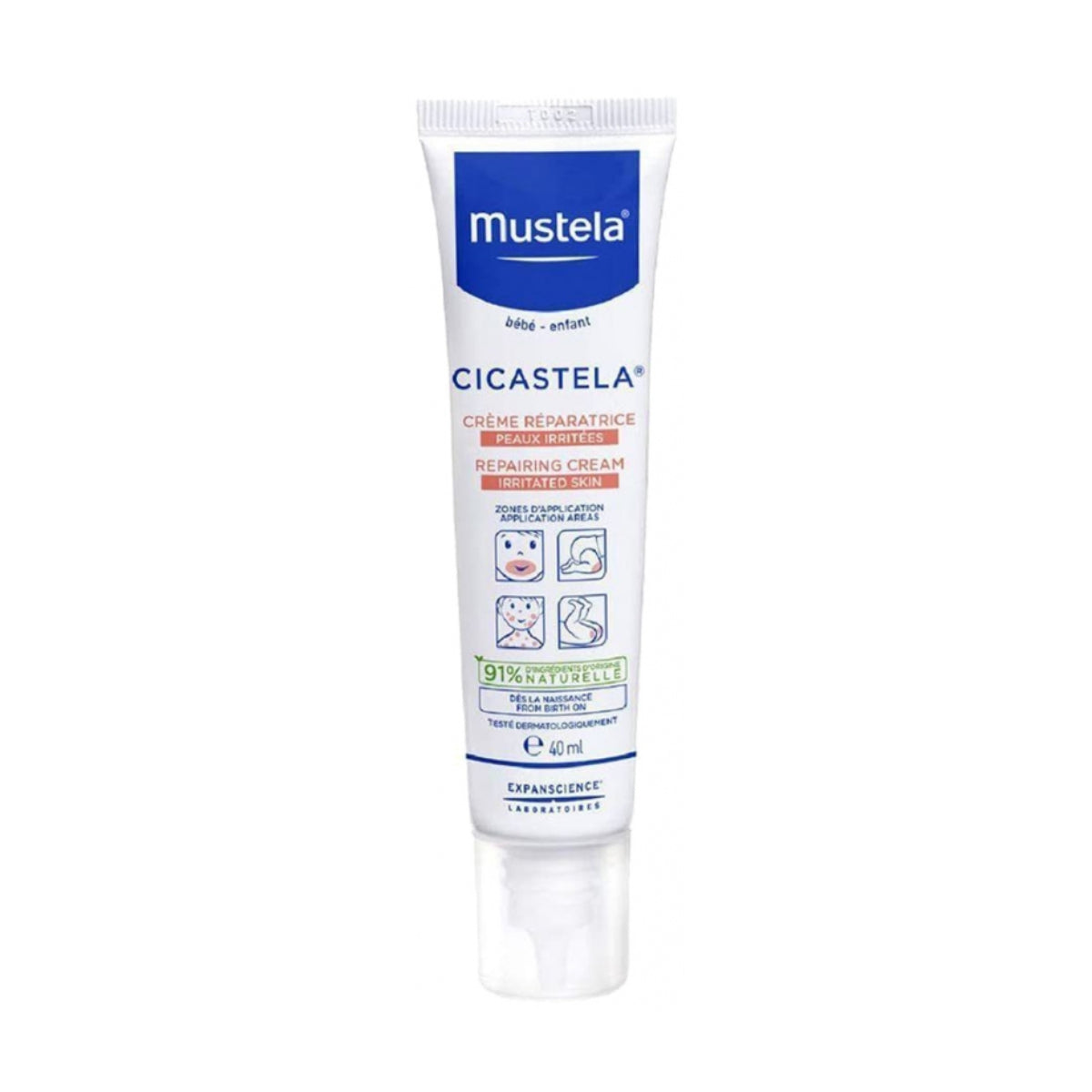 Mustela Cicastela Repairing Cream 40ml helps soothe baby's skin and support its barrier with a non greasy finish for soft and supple skin.
