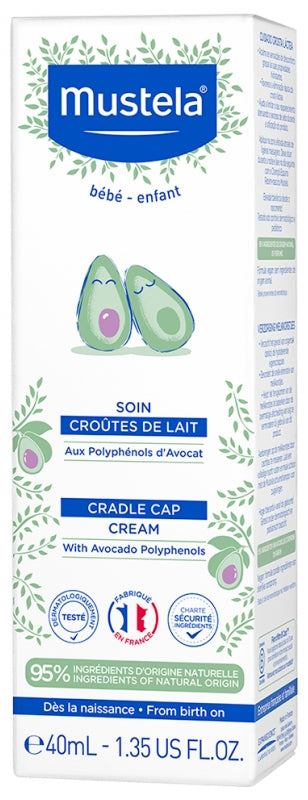 Mustela Cradle Cap Cream 40ml 95% natural origin vegan formula for infant cradle cap and excess sebum control