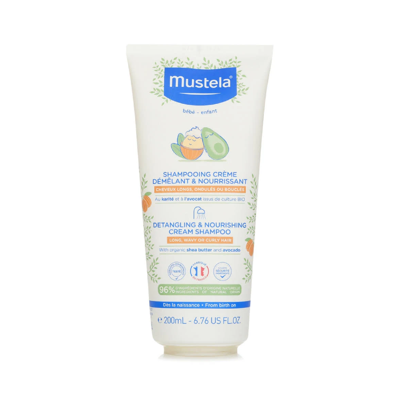 Mustela Detangling and Nourishing Cream Shampoo 200ml with Avocado Perseose and Shea Butter for soft tangle-free baby hair