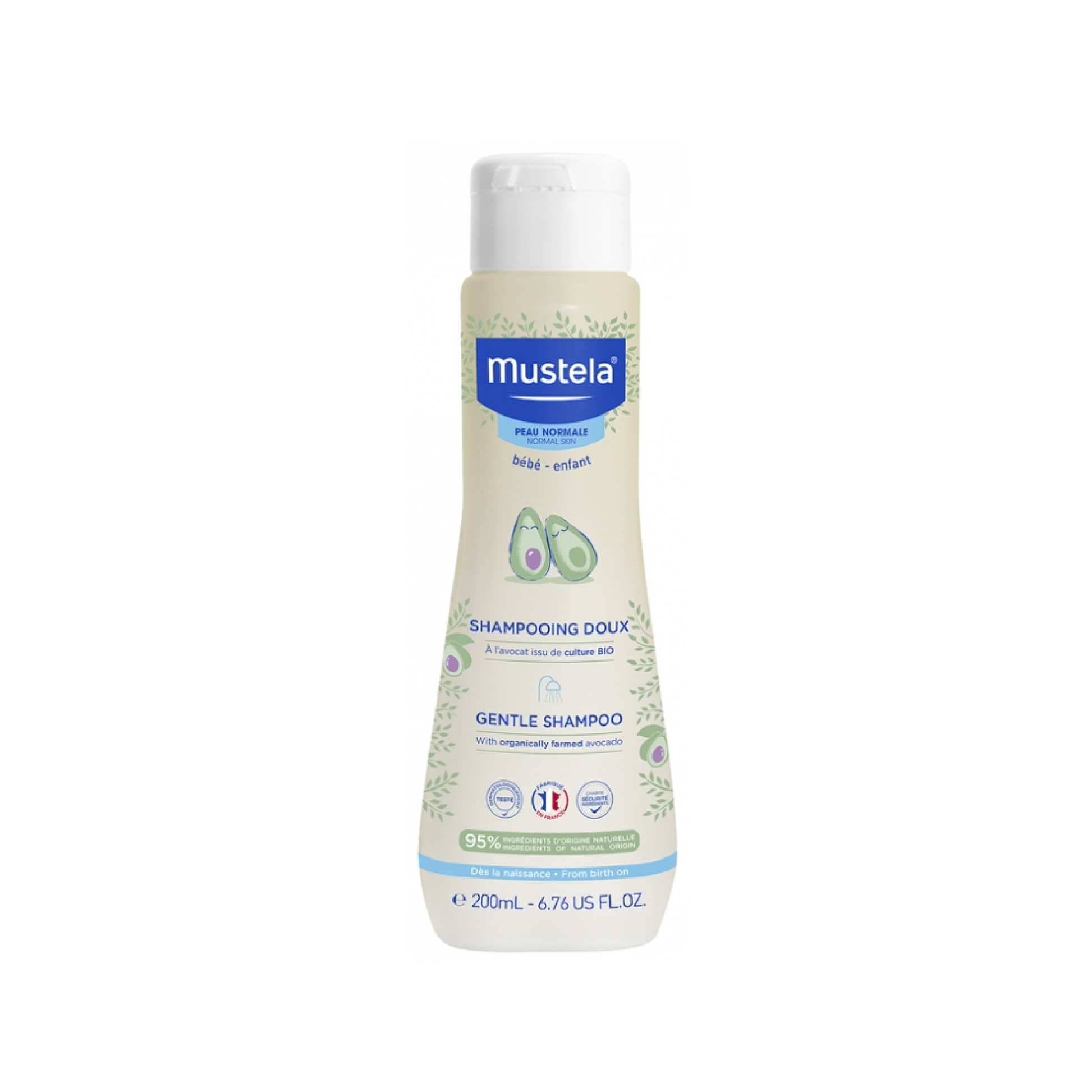 Mustela Gentle Shampoo 200ml with Avocado Perseose for gentle washing and detangling of baby hair from birth