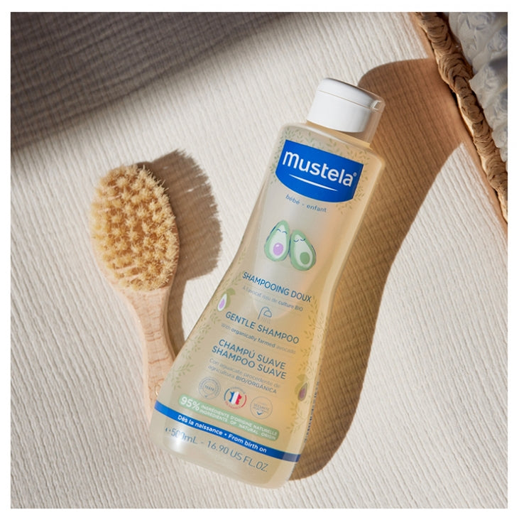Mustela baby gentle shampoo 500ml bottle 95% natural vegan biodegradable formula dermatologically tested for newborns