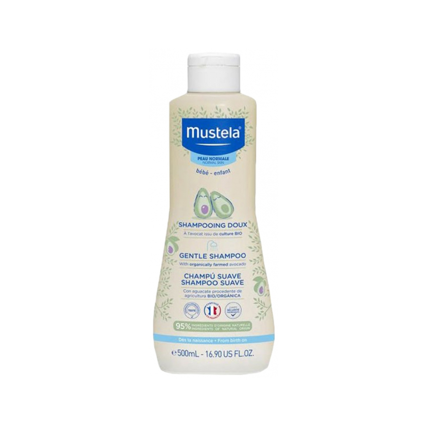 Mustela Gentle Shampoo 500ml with Avocado Perseose for gentle washing and detangling of baby hair from birth