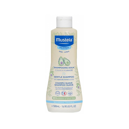 Mustela Gentle Shampoo 500ml with Avocado Perseose for gentle washing and detangling of baby hair from birth