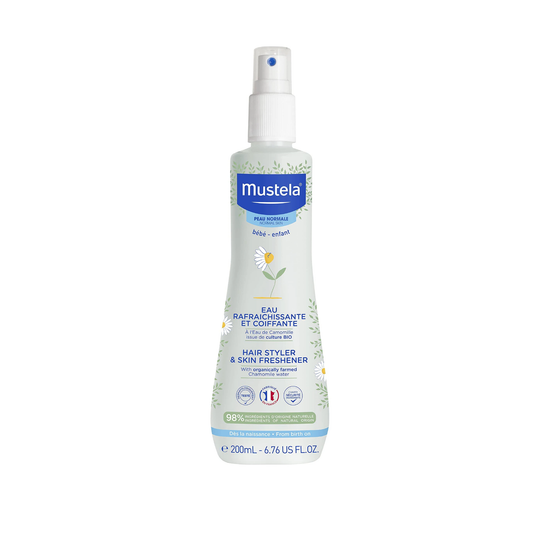Mustela Hair Styler and Skin Freshener 200ml gentle baby skin perfume spray with 97% natural formula and Avocado Perseose