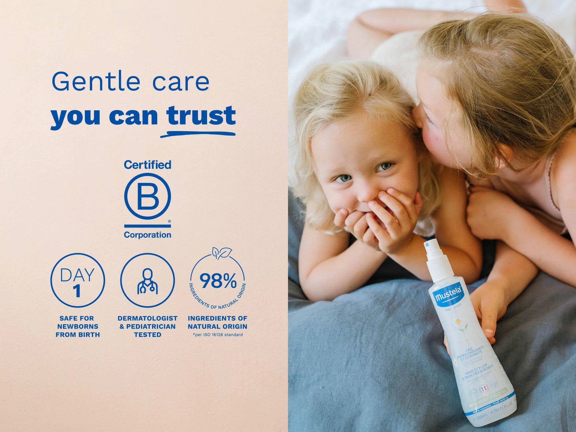 Mustela baby skin freshener spray 200ml refreshing and detangling infant hair and skin from day one with iconic Mustela scent