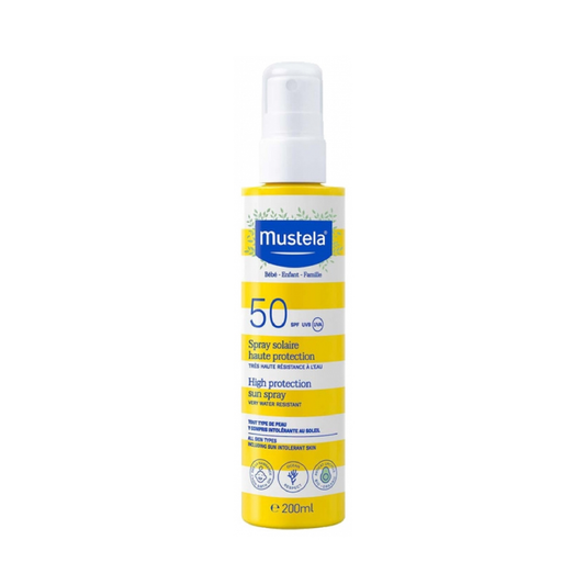 Mustela High Protection Sun Spray SPF50 200ml fragrance-free for baby children and family from birth with organic Avocado Perseose