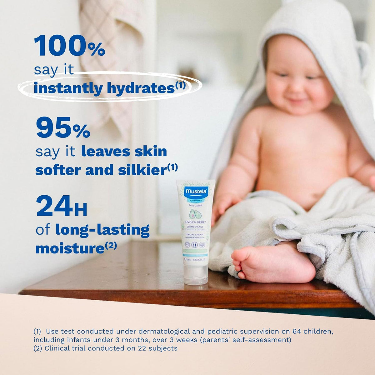 Mustela Hydra Baby Facial Cream 40ml tube dermatologically tested moisturiser for everyday baby skincare routine