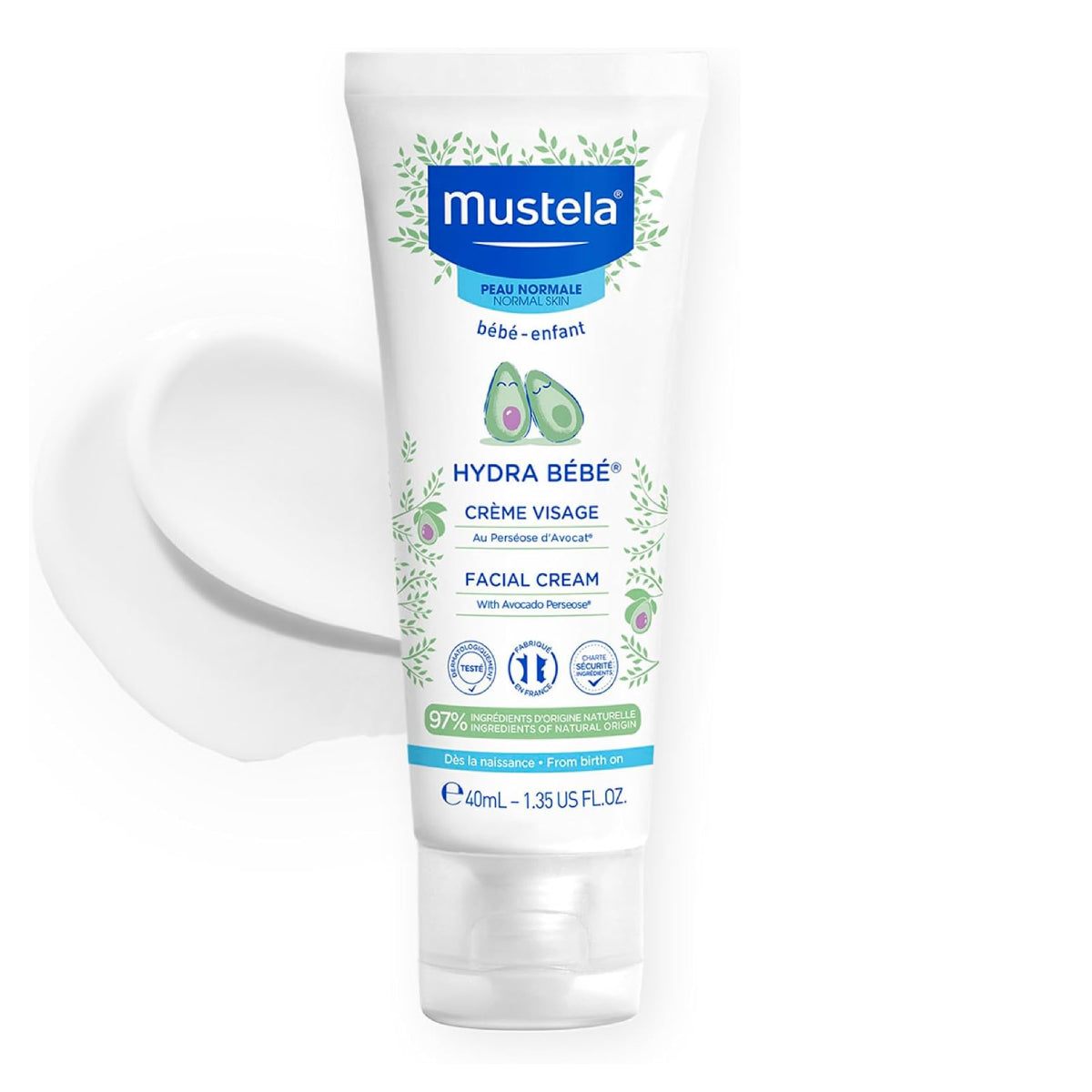 Mustela Hydra Baby Facial Cream 40ml gentle daily moisturiser for normal baby skin suitable from birth
