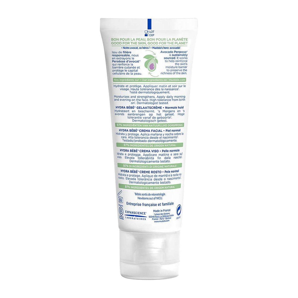Mustela Hydra Baby Facial Cream with Avocado Perseose reinforcing the skin barrier and maintaining moisture balance in baby skin