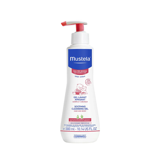 Mustela Soothing Cleansing Gel 300ml tear-free pump bottle for very sensitive baby hair and body from birth clinically proven

