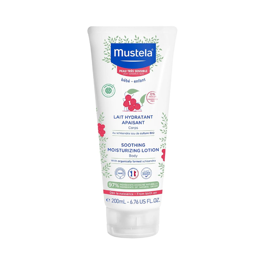 Mustela Soothing Moisturising Lotion for Very Sensitive Skin 200ml fragrance-free 98% natural with Avocado Perseose for baby from birth