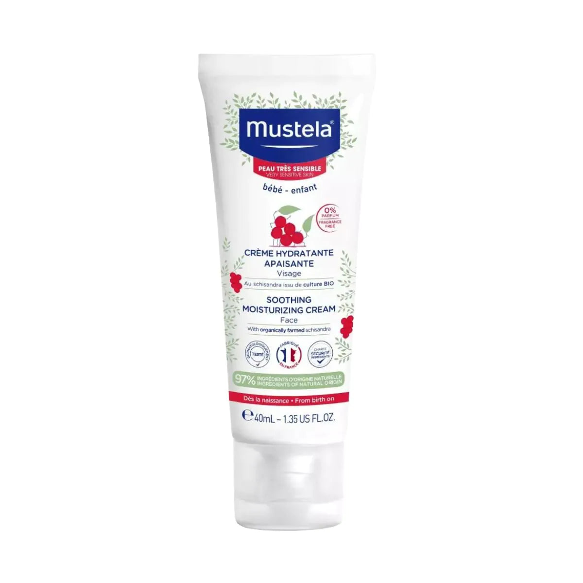 Mustela Soothing Moisturising Cream with Avocado Perseose and Schisandra reinforcing the skin barrier and soothing sensitive newborn skin