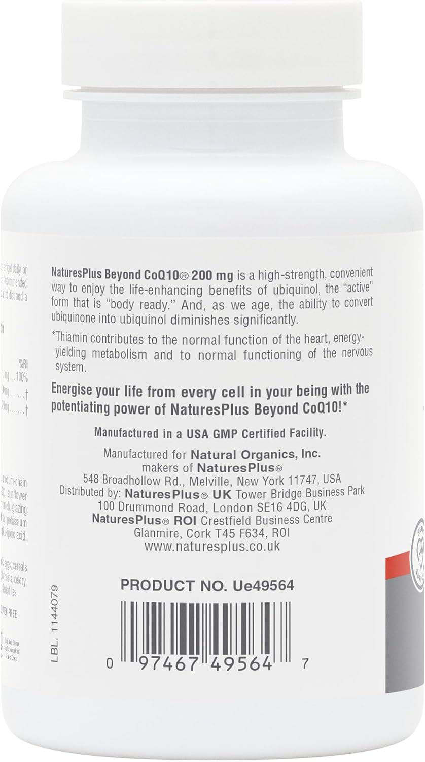 Nature's Plus Beyond CoQ10 ubiquinol softgels for adults seeking high-strength daily CoQ10 support for energy production, heart function and cellular