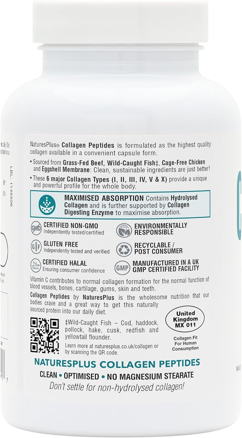 Nature's Plus Collagen Peptides capsules for adults seeking convenient daily collagen support for skin elasticity, joint comfort and structural wellbeing