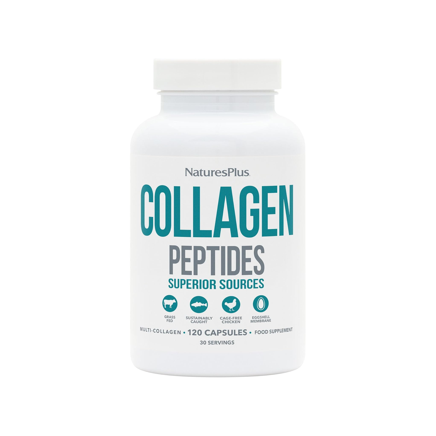 Nature's Plus Collagen Peptides 120 capsules with six types of hydrolysed collagen from grass-fed beef, fish, chicken and eggshell for whole-body support