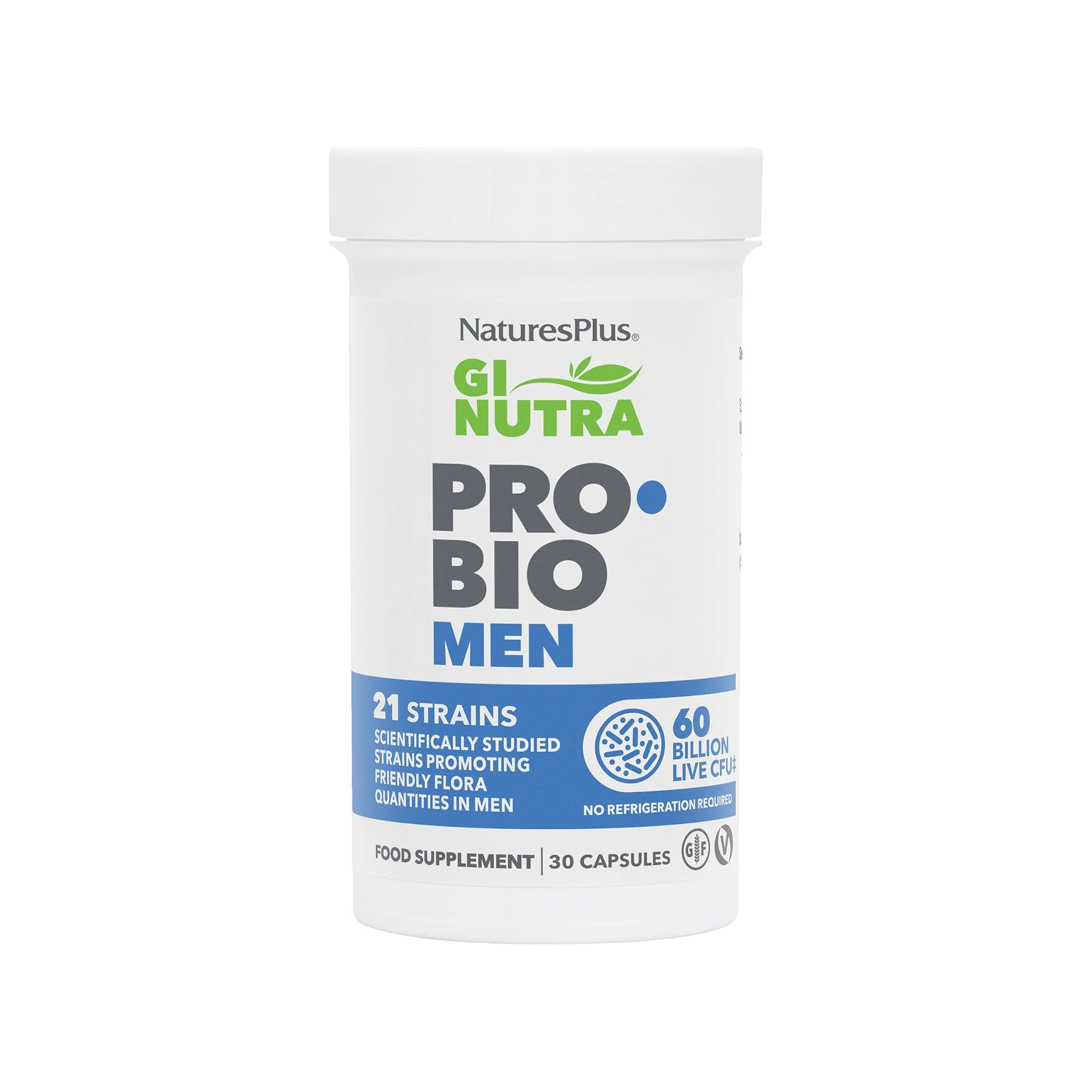 Nature's Plus GI Nutra Pro Bio Men 30 capsules 60 billion CFU 21 probiotic strains with prebiotic blend for men