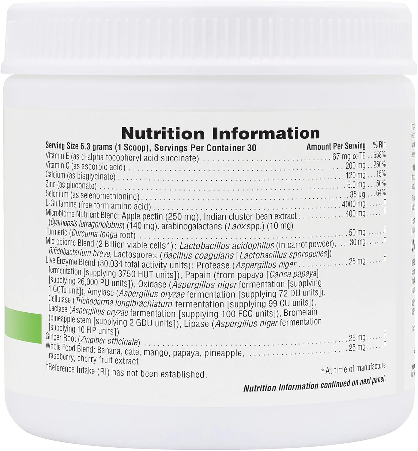 Nature's Plus GI Nutra powder with Lactobacillus acidophilus and Bifidobacterium breve helping to support a balanced gut microflora environment