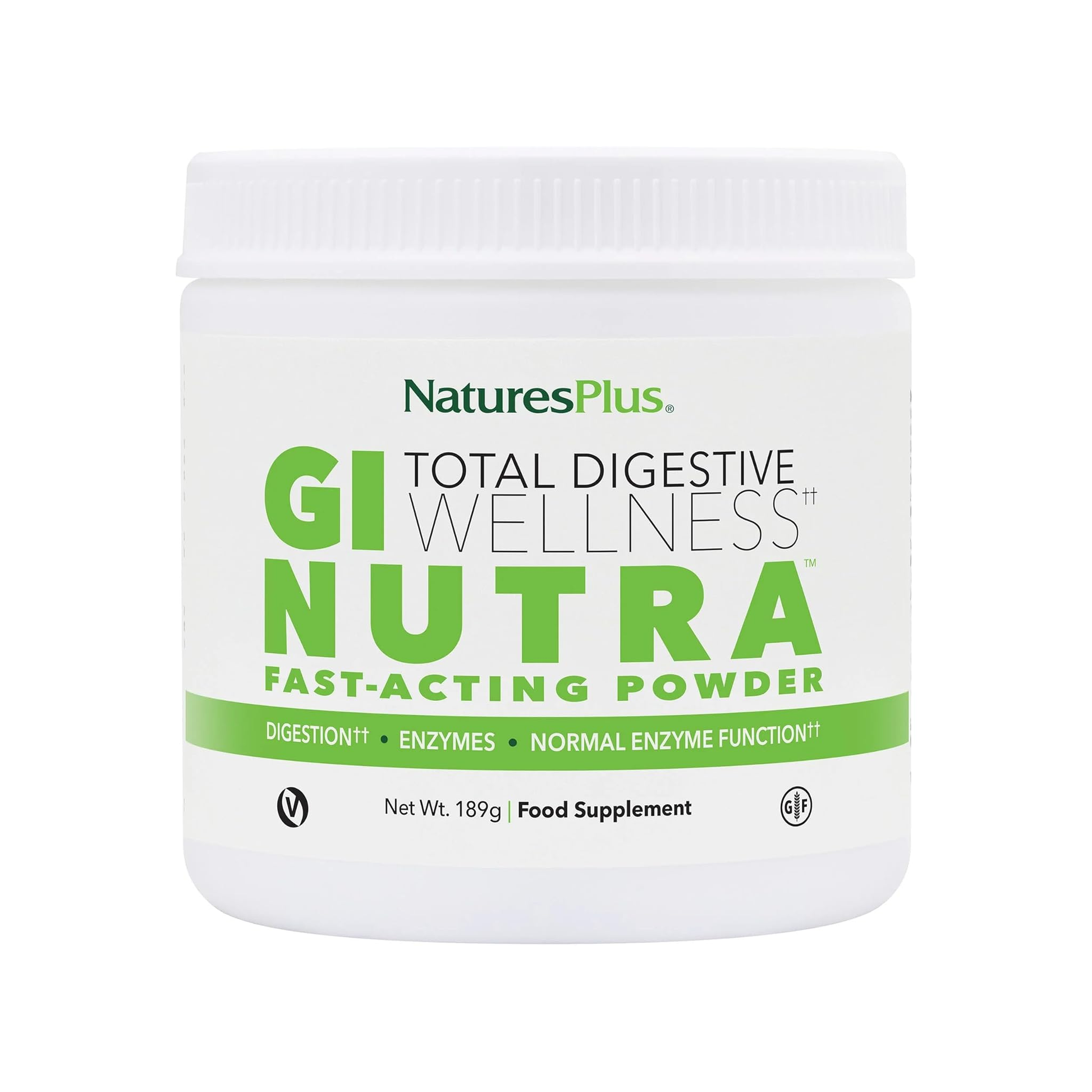 Nature's Plus GI Nutra Total Digestive Wellness 189g powder for comprehensive gut support with probiotics, prebiotics and digestive enzymes