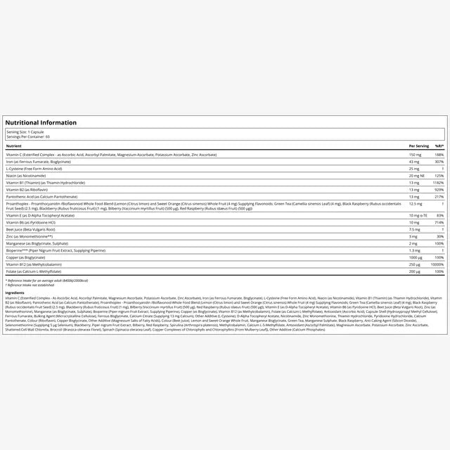 Nature's Plus Hema-Plex Iron capsules with BioPerine, B vitamins, Zinc and Copper supporting normal metabolic function and overall nutritional balance