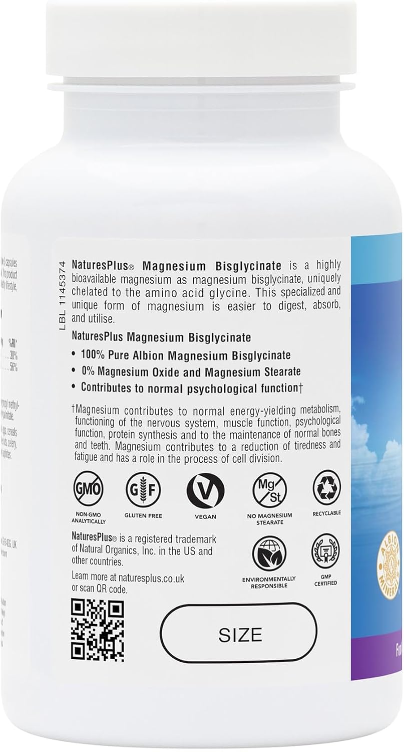 Nature's Plus Magnesium Glycinate with magnesium bisglycinate microcrystalline cellulose and ascorbyl palmitate no magnesium oxide