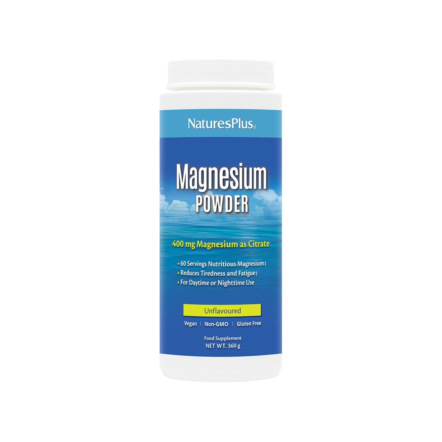 Nature's Plus Magnesium Powder 360g with 400mg magnesium citrate per serving for energy, muscle function and bone support