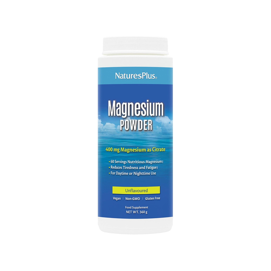 Nature's Plus Magnesium Powder 360g with 400mg magnesium citrate per serving for energy, muscle function and bone support