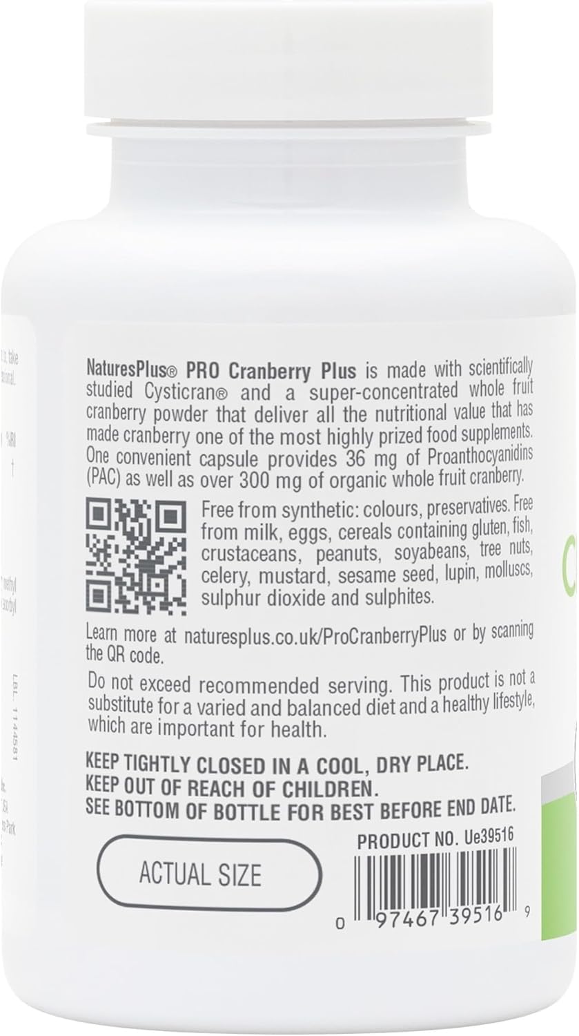 Nature's Plus PRO Cranberry Plus for daily cranberry support vegan gluten free and GMO free 60 capsules