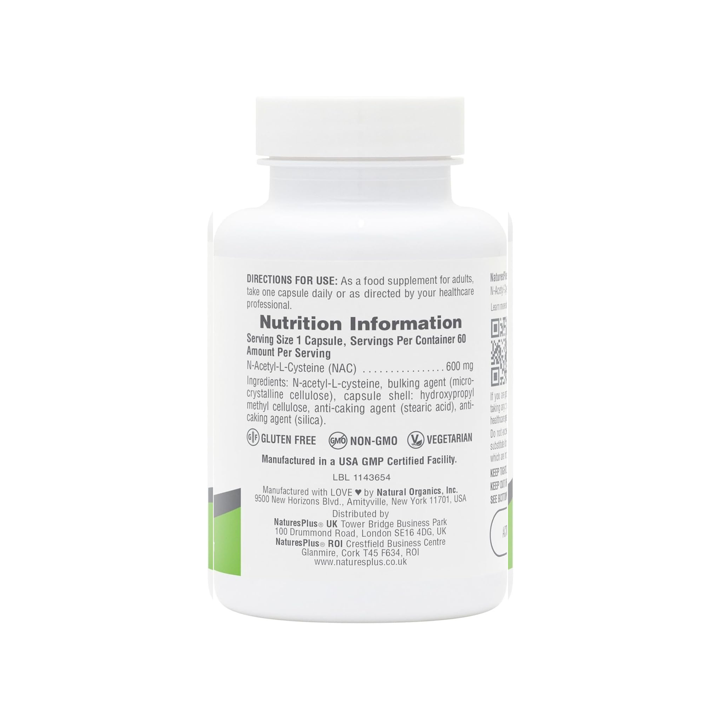 Nature's Plus PRO NAC 600mg with N-acetyl-L-cysteine cysteine derivative in vegetarian capsule non-GMO and gluten free