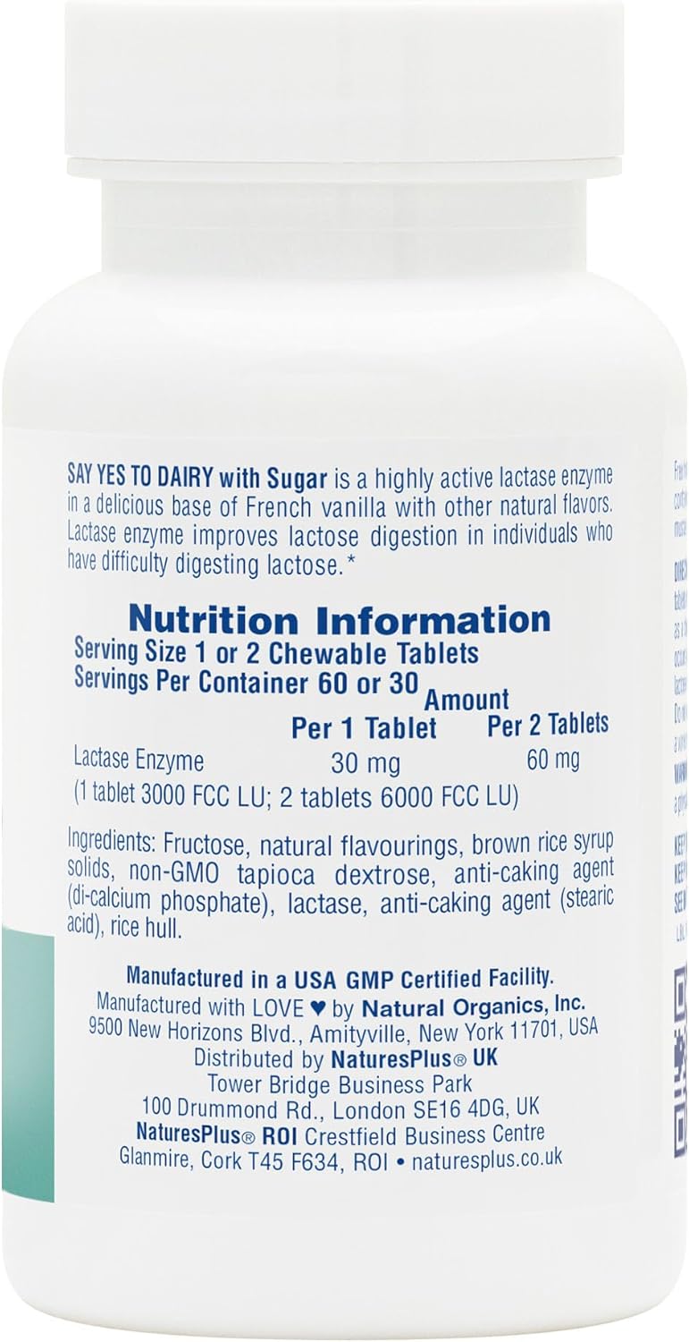 Nature's Plus Say Yes to Dairy with DairyMate lactase enzyme from fructose and natural ingredients free from common allergens